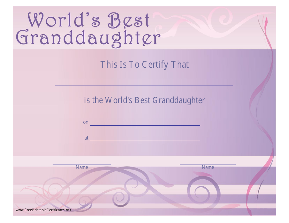 World's Best Granddaughter Certificate Template