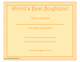 Document preview: World's Best Boyfriend Certificate Template - Yellow
