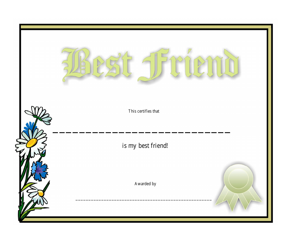 Best Friend Certificate Template Yellow Download Printable PDF Templateroller