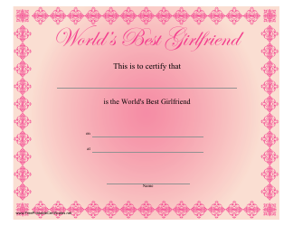 &quot;World's Best Girlfriend Certificate Template&quot;