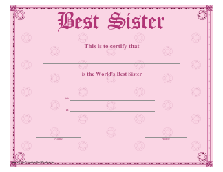 Document preview: Best Sister Certificate Template