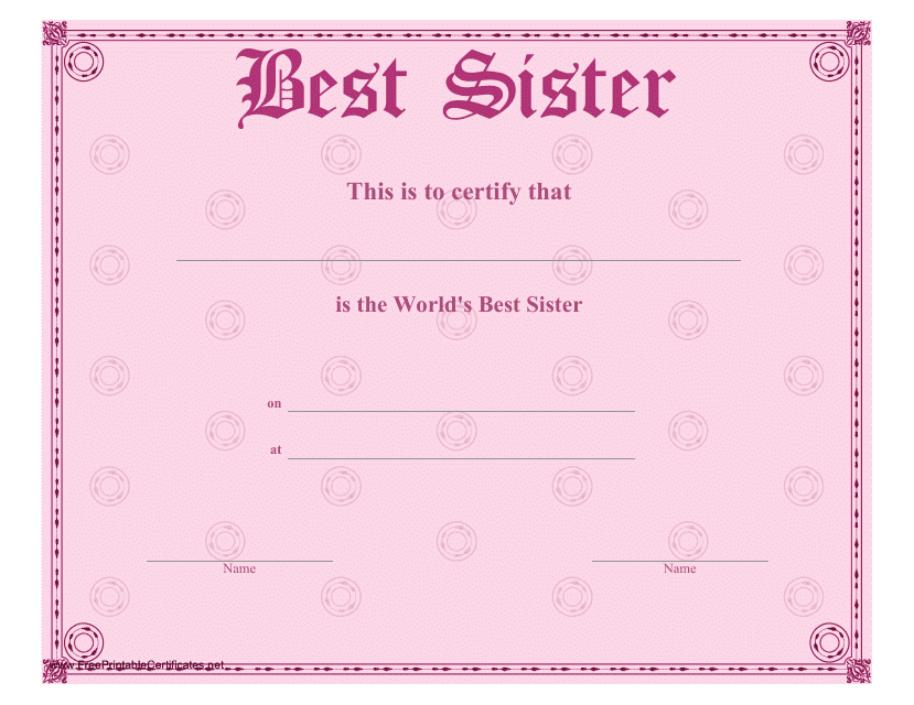 Best Sister Certificate Template Download Pdf