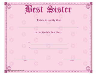 Best Sister Certificate Template Download Printable PDF | Templateroller