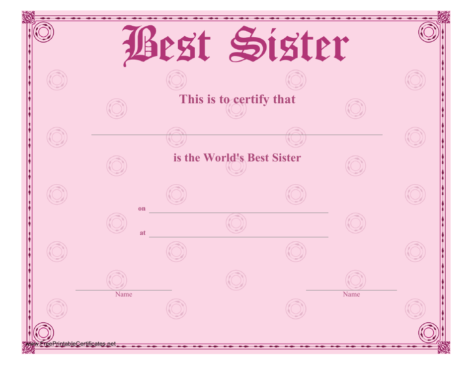 Best Sister Certificate Template, Page 1