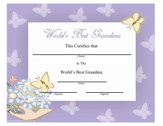 Document preview: Best Grandma Certificate Template