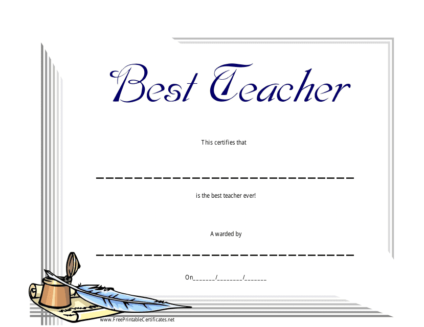 Best Teacher Certificate Template Download Pdf