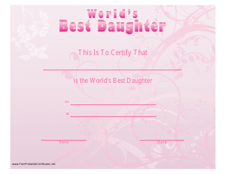 &quot;World's Best Daughter Certificate Template&quot;