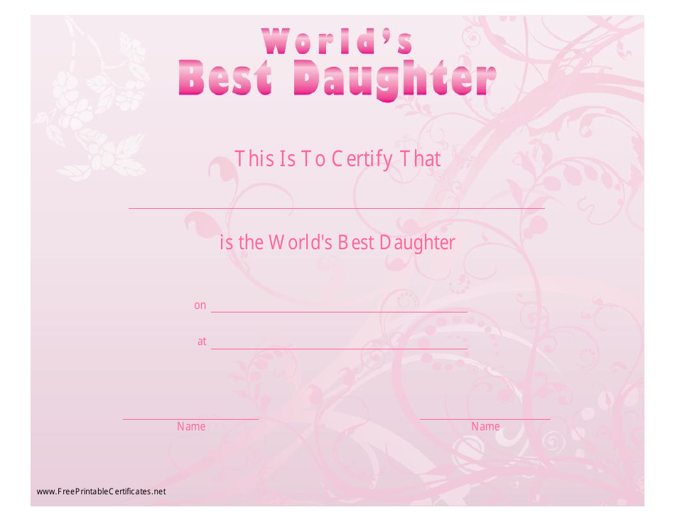 World's Best Daughter Certificate Template Image Preview