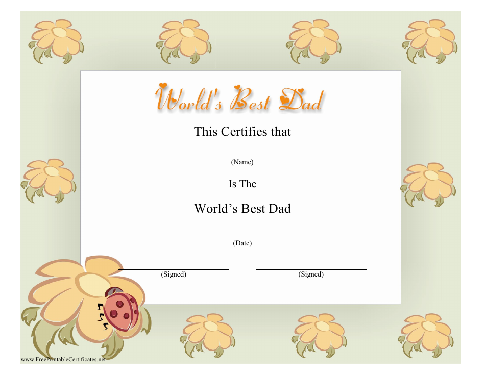 World's Best Dad Certificate Template - Beige