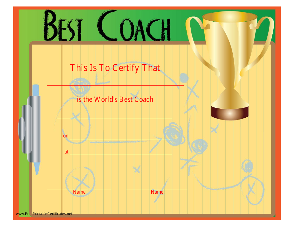 Best Coach Certificate Template Preview Image