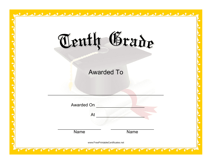 &quot;Tenth Grade Certificate Template&quot; Download Pdf