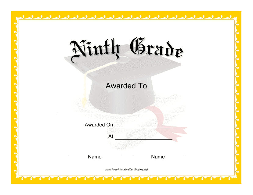 Ninth Grade Certificate Template - Customizable and printable certificate template for ninth grade students.