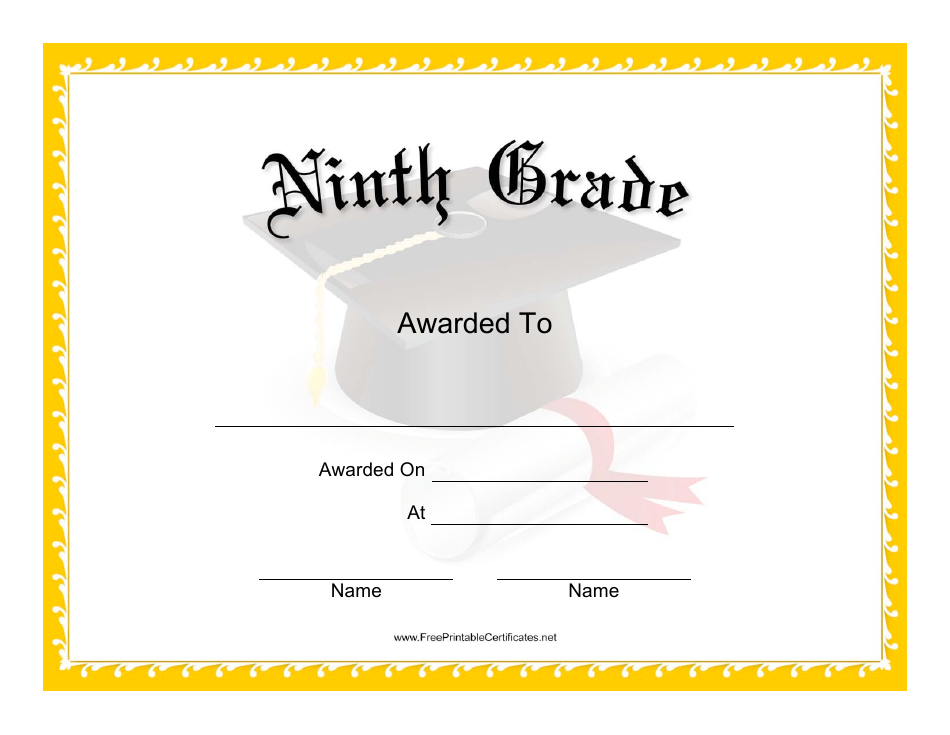 Ninth Grade Certificate Template - Customizable and printable certificate template for ninth grade students.