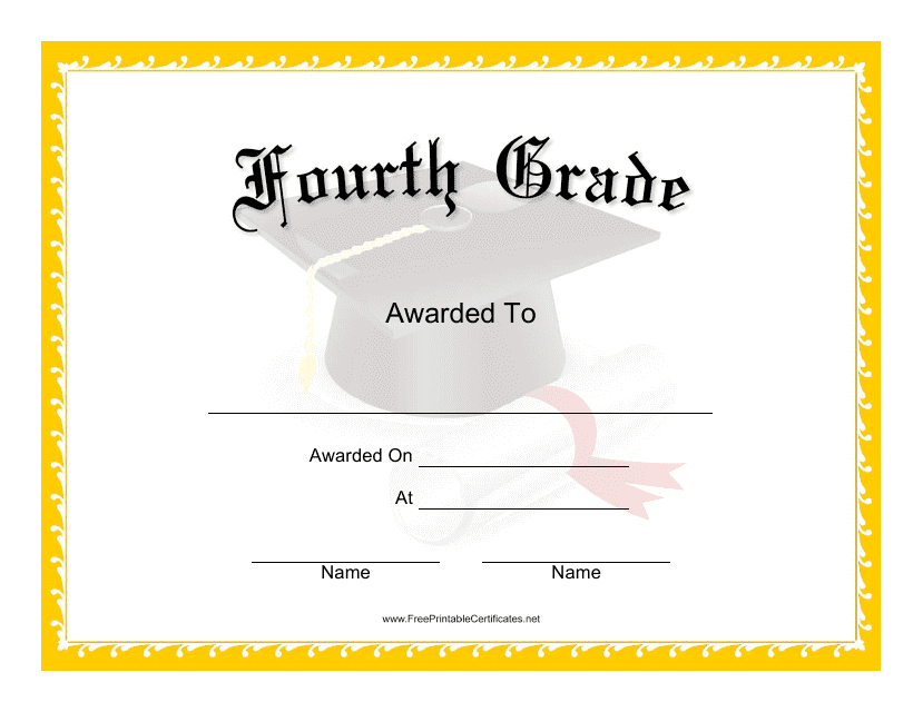 &quot;Fourth Grade Certificate Template&quot; Download Pdf