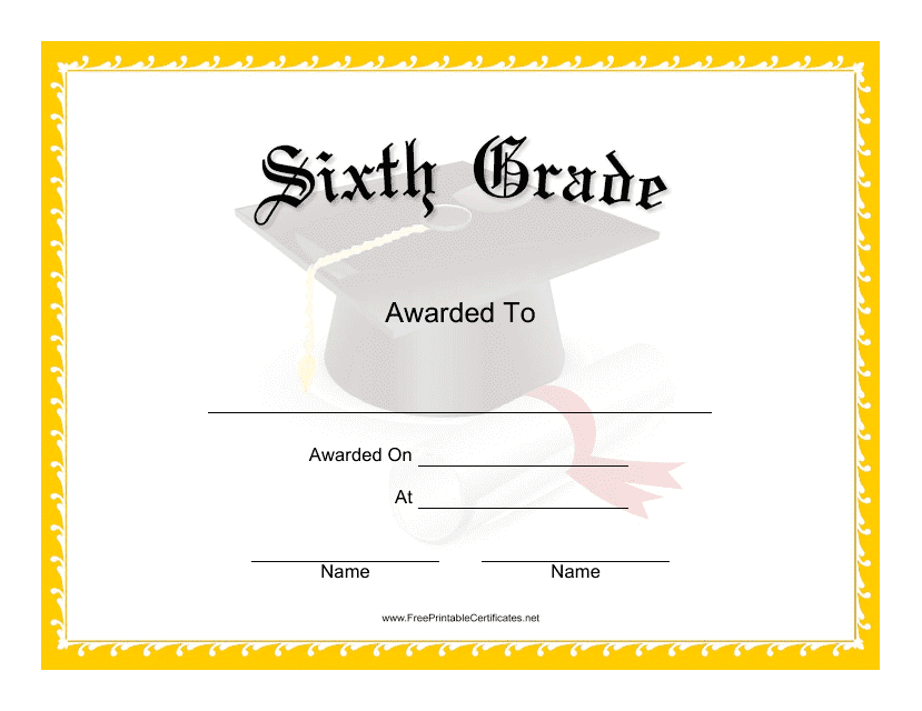 &quot;Sixth Grade Certificate Template&quot; Download Pdf