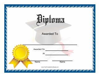 &quot;Diploma Certificate Template - Blue Frame&quot;