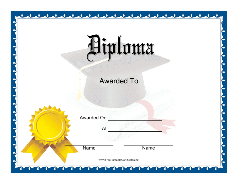 Diploma Certificate Template - Blue Frame Download Pdf
