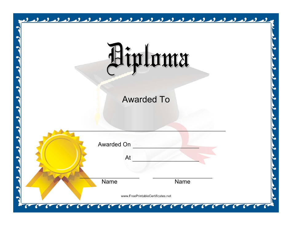 Diploma Certificate Template - Blue Frame, Page 1