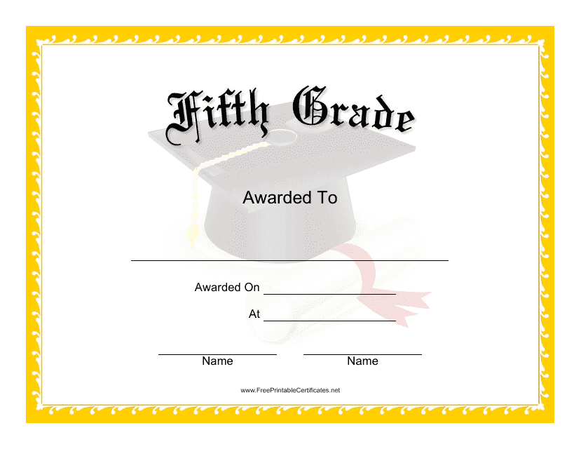 &quot;Fifth Grade Certificate Template&quot; Download Pdf
