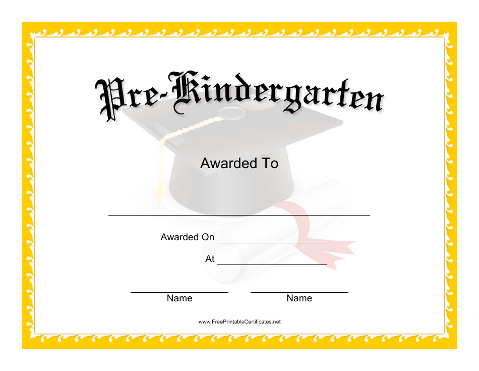 Pre-kindergarten Graduation Certificate Template - a vibrant and celebratory graduation certificate template for pre-kindergarten students, featuring fun and engaging graphics.