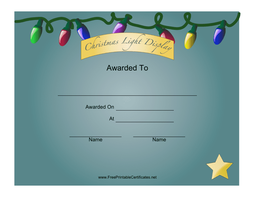 Christmas Light Display Award Certificate Template