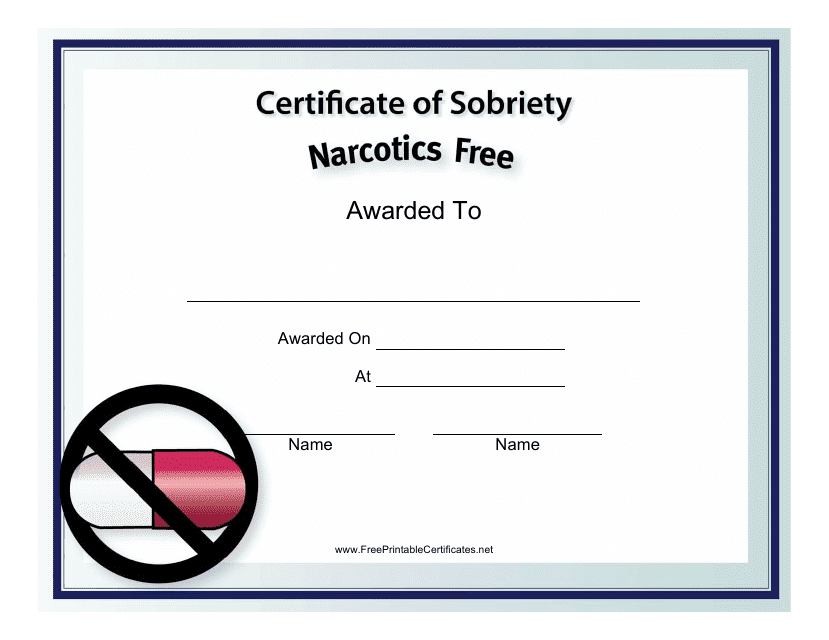 &quot;Narcotics Free Certificate of Sobriety Template&quot; Download Pdf