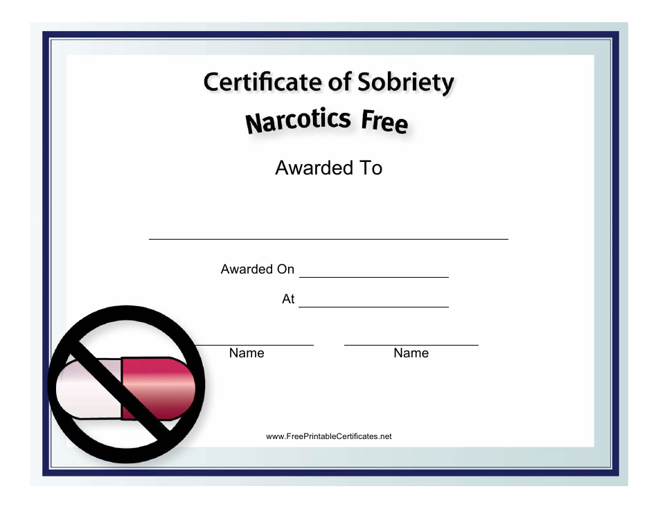Narcotics Free Certificate of Sobriety Template, Page 1