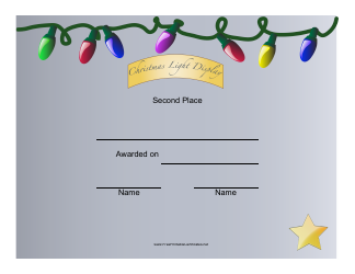 &quot;Christmas Lights Display 2nd Place Certificate Template&quot;