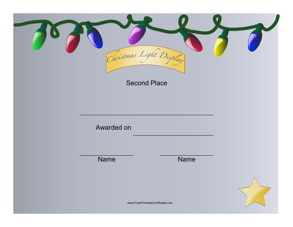 Christmas Lights Display 2nd Place Certificate Template preview