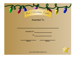 &quot;Best Christmas Lights Award Certificate Template&quot;