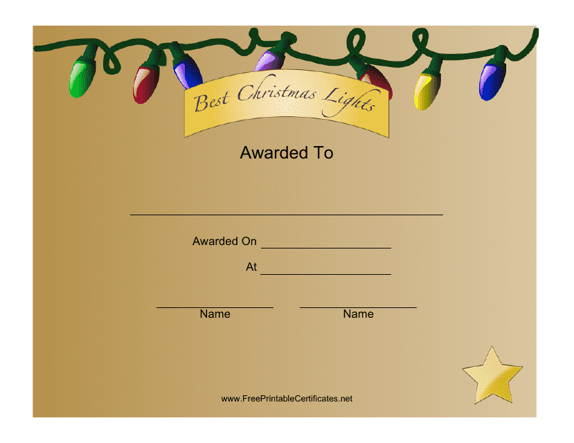 &quot;Best Christmas Lights Award Certificate Template&quot; Download Pdf