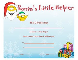 &quot;Santa's Little Helper Christmas Certificate Template&quot;