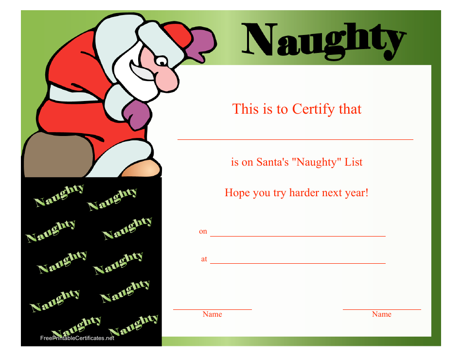 Santa's Naughty List Christmas Certificate Template Preview