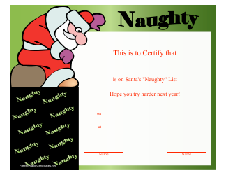 &quot;Santa's Naughty List Christmas Certificate Template&quot;