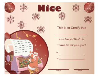 &quot;Santa's Nice List Christmas Certificate Template&quot;