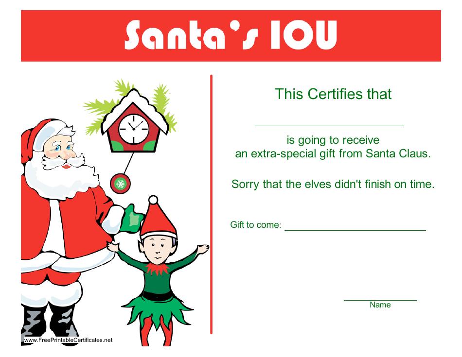 Santa's Special Gift Certificate Template Download Printable PDF