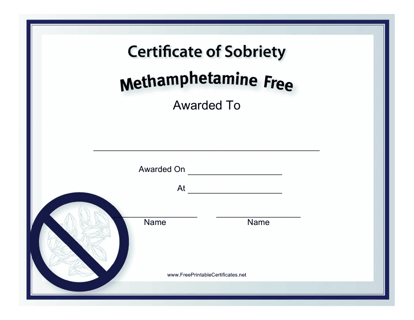 &quot;Methamphetamine-Free Certificate of Sobriety Template&quot; Download Pdf