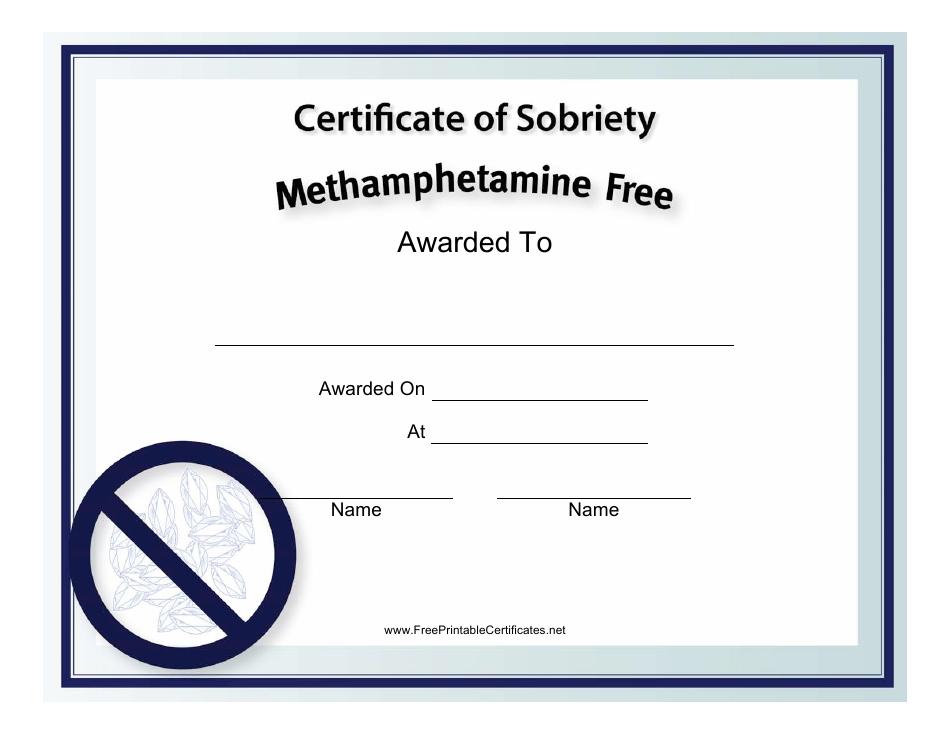 Methamphetamine-Free Certificate of Sobriety Template - Image Preview