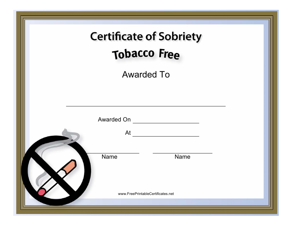 Tobacco Free Certificate of Sobriety Template Preview