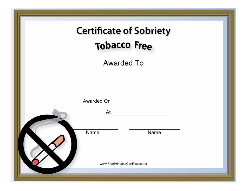 Tobacco Free Certificate of Sobriety Template Download Printable PDF