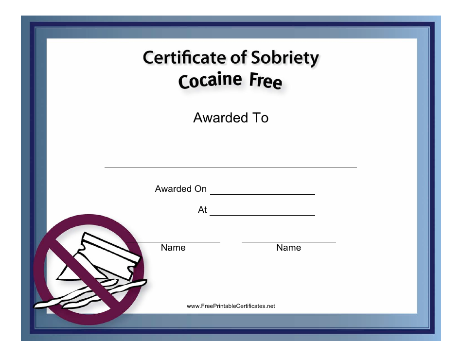 Cocaine Free Certificate of Sobriety Template Preview