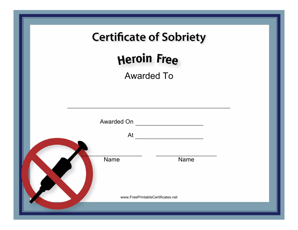 Heroin Free Certificate of Sobriety Template Preview