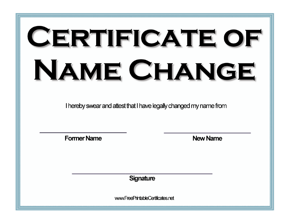 Certificate of Name Change - Blank Document Template