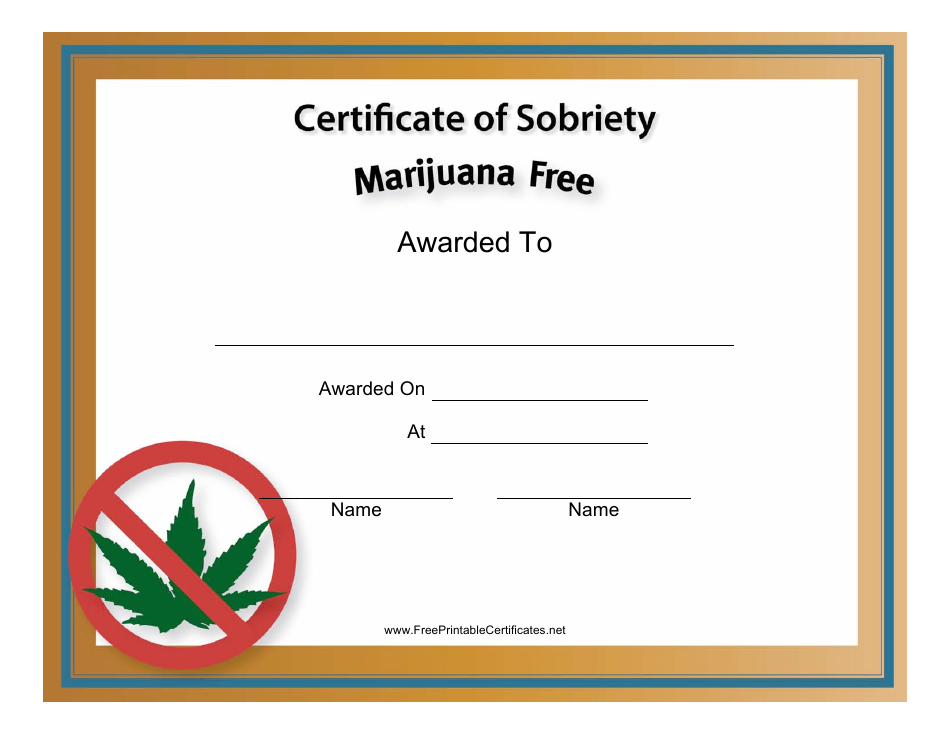 Marijuana Free Certificate of Sobriety Template Preview