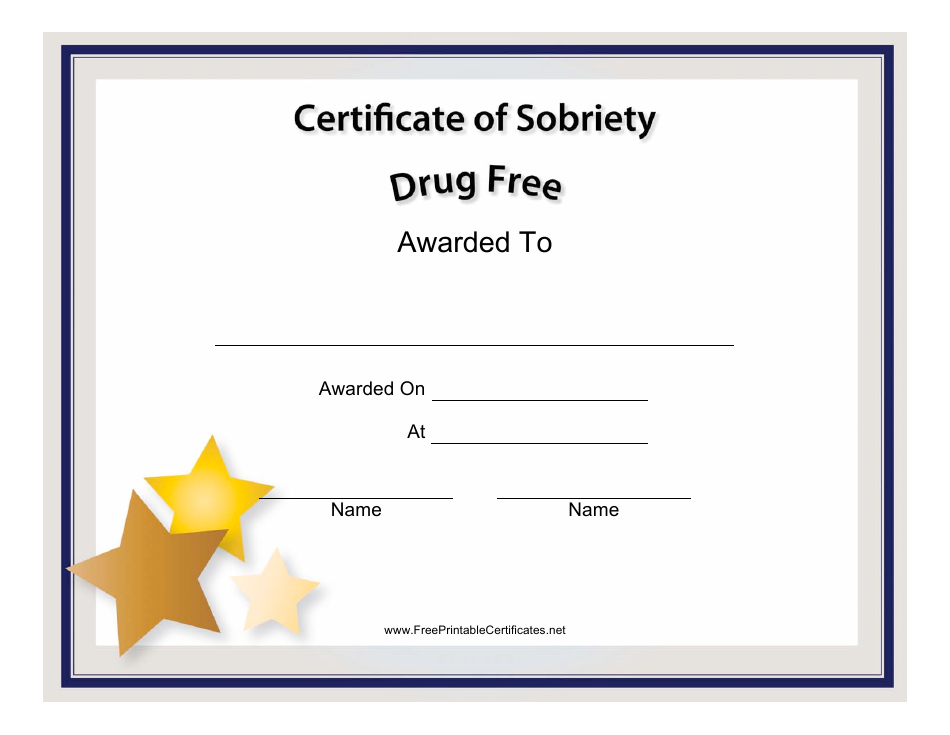 Drug Free Certificate of Sobriety Template - Preview