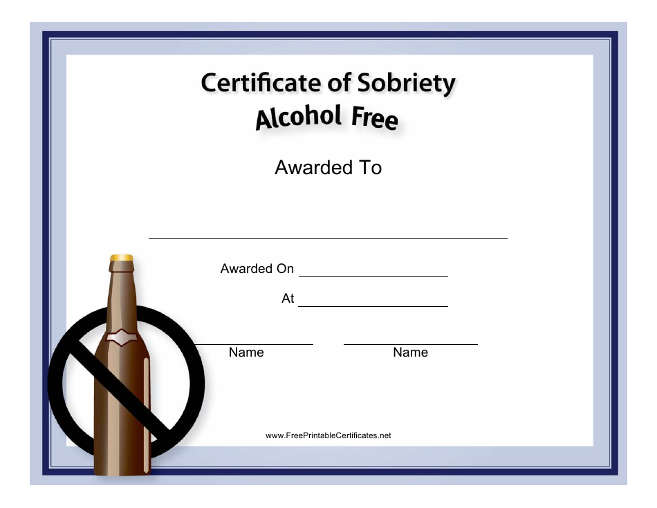 Alcohol Free Certificate of Sobriety Template - Sample Image