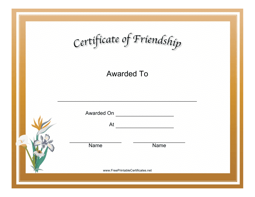 Friendship Certificate Template - Brown