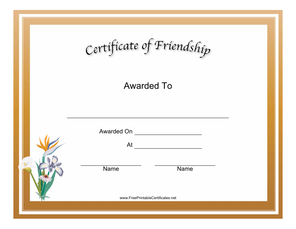 Friendship Certificate Template in Brown color