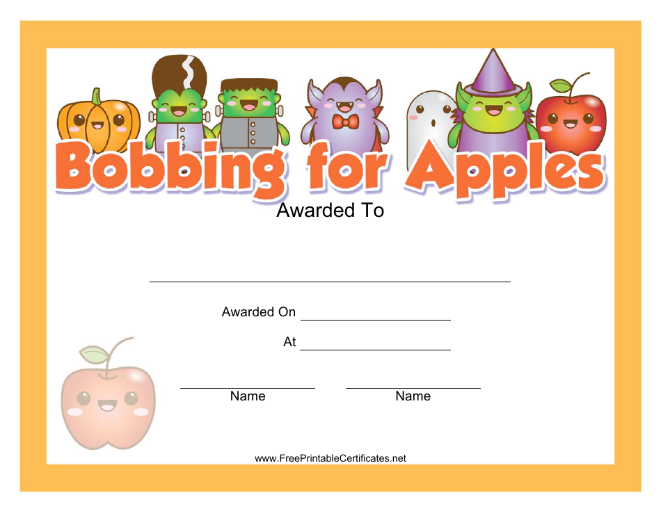 Halloween Bobbing for Apples Award Certificate Template Preview