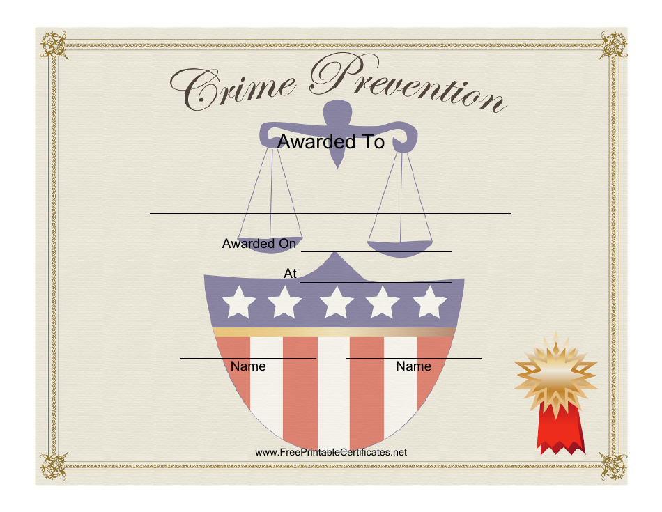 Crime Prevention Award Certificate Template Preview